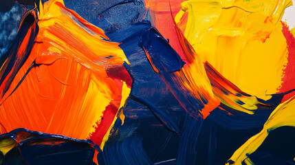 Closeup Artwork navy blue orange red yellow mix brush stroke, splash color and oil, acrylic paint element.