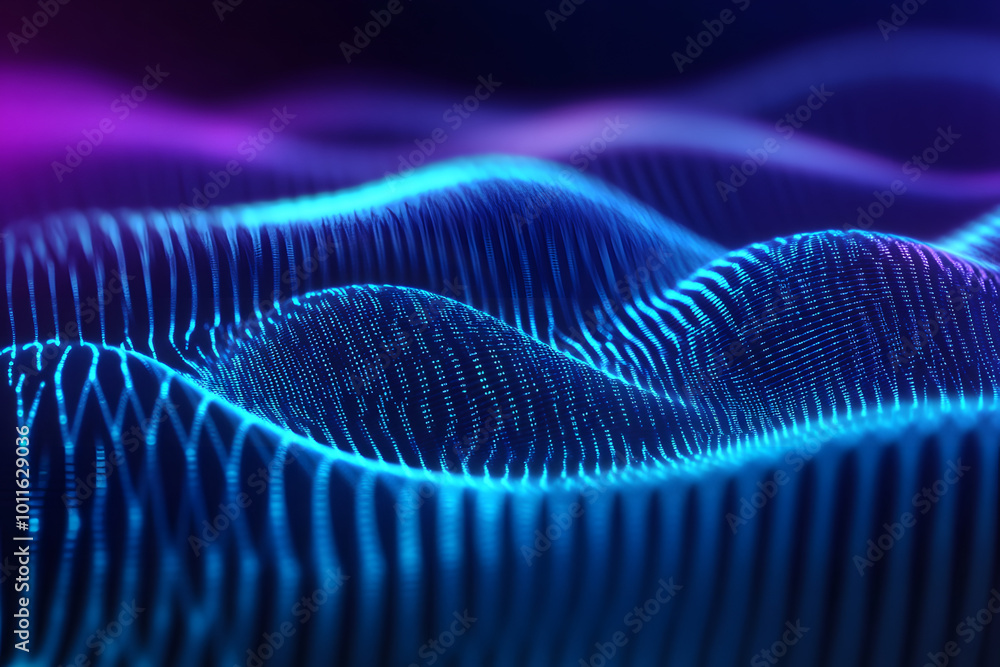 Poster big data abstract visualization: business charts analytics. 3d sound waves. digital surface with flo
