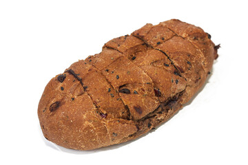 Whole loaf of Sourdough brown bread isolated on white background