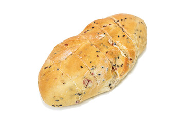 Whole loaf of Sourdough brown bread isolated on white background