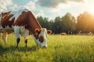 cow eating grass on the farm in the rural nature
