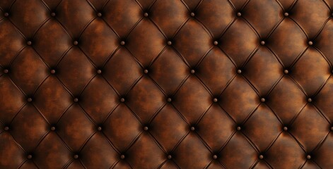 A close-up of a tufted leather surface showcasing a rich, brown texture with buttons, ideal for upholstery or interior design themes.
