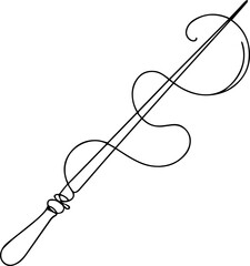 Vintage sewing needle with thread illustration in black and white