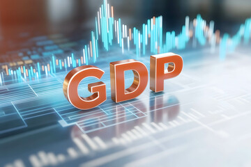 Word "GDP" or gross domestic product, with business or economic concept.