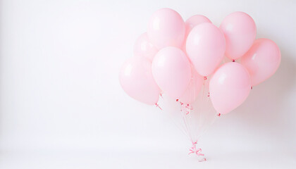 Pink balloons on a pastel WHITE background. 3d render illustration.