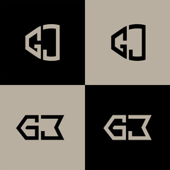 GJ polygon, circle, hexagon, flat and simple letter logo set in one artboard. GJ minimalist and classic logo.
