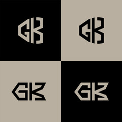 GK polygon, circle, hexagon, flat and simple letter logo set in one artboard. GK minimalist and classic logo.