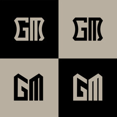 GM polygon, circle, hexagon, flat and simple letter logo set in one artboard. GM minimalist and classic logo.