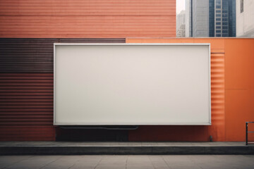 rectangular white empty billboard mockup outdoor in the street and buildings in the background	
