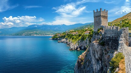 Fototapeta premium Ancient Fortress on Clifftop overlooking the Mediterranean