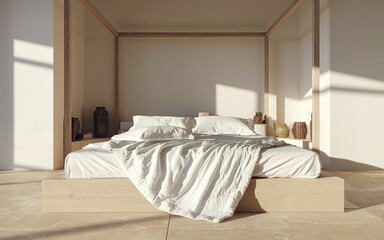 Obraz premium Crisp White Linen Sheets on a Bed