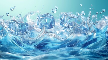 Refreshing Ice Cubes in Splashing Water Action