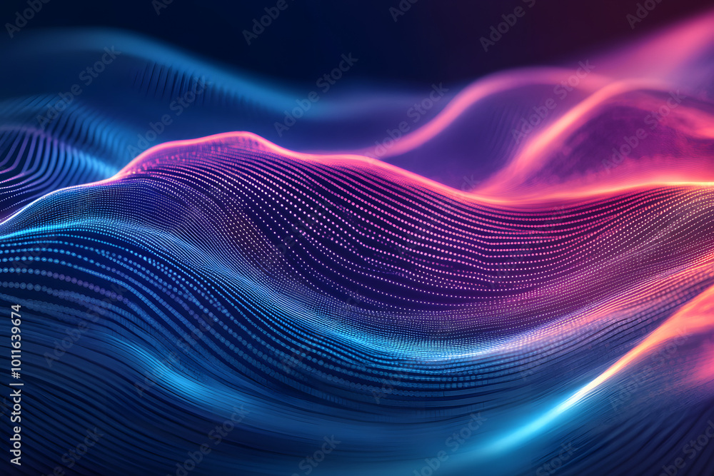 Poster big data abstract visualization: business charts analytics. 3d sound waves. digital surface with flo