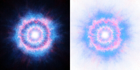 bright, circular energy explosion with glowing red and blue layers, resembling a cosmic phenomenon, set against a black and alpha background for use in design and visual effects projects.