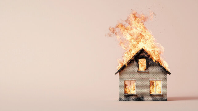 house engulfed in flames symbolizes devastating impact of fire damage. This striking image highlights importance of fire protection and insurance coverage