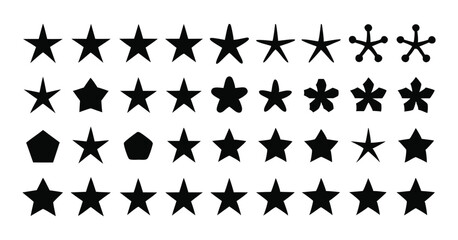 Variety of Black Star Shapes – Silhouettes and Abstract Star Icons Collection on white background