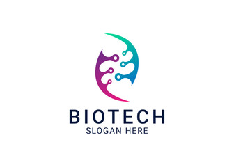 Biotech logo icon vector template design with dna helix and technology concept.