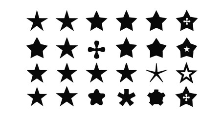 Variety of Black Star Shapes – Silhouettes and Abstract Star Icons Collection on white background