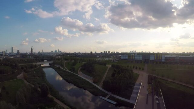Sunset over Queen Elizabet Olympic Park River Bridge & Stadium