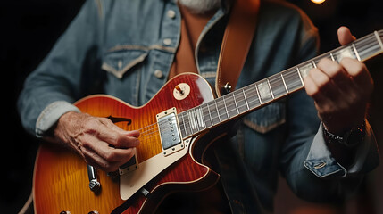 Obraz premium Closeup Photo of Man Playing Electric Guitar