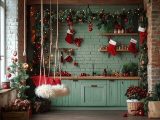 Obraz premium Christmas kitchen for family photo, Christmas prop