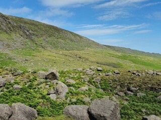 Scenic Summer Landscape Of Green Hills And Mountains In Ireland'S Countryside
