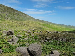 Scenic Summer Landscape Of Rocky Hills And Greenery In The Irish Mountains