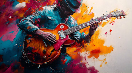 Guitar Player Illustration with Abstract Background