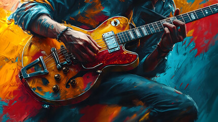 Abstract Illustration of a Guitarist Playing a Guitar