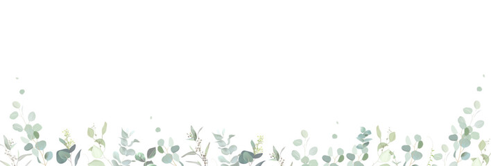 Herbal eucalyptus selection vector frame. Hand painted branches, leaves on white background. Greenery wedding simple minimalist invitation. Watercolor style card. Elements are isolated and editable