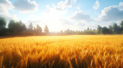 Golden Wheat Field Landscape Illustration