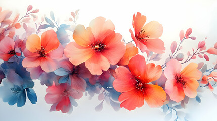 Watercolor Illustration of Pink and Blue Flowers