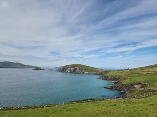 Obraz premium Tranquil River Waterscape With Little Waves And Cloud Reflections