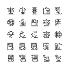 Set of tax, duty, taxation outline icon and illustration