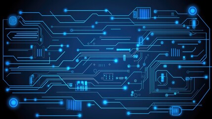 A vibrant display of abstract technology with glowing circuits and connections on a dark background