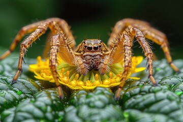 Fototapeta premium A Close-Up of a Spider on a Yellow Flower