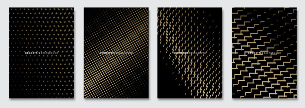 Vector abstract background, creative patterns, geometric gradient texture. Golden deluxe Minimal pattern design. Dark colors. Modern Cover templates set.