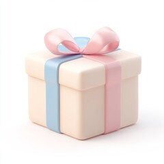 Cartoon Gift Box with Ribbon on White Background