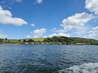 Tranquil River Waterscape With Little Waves And Cloud Reflections