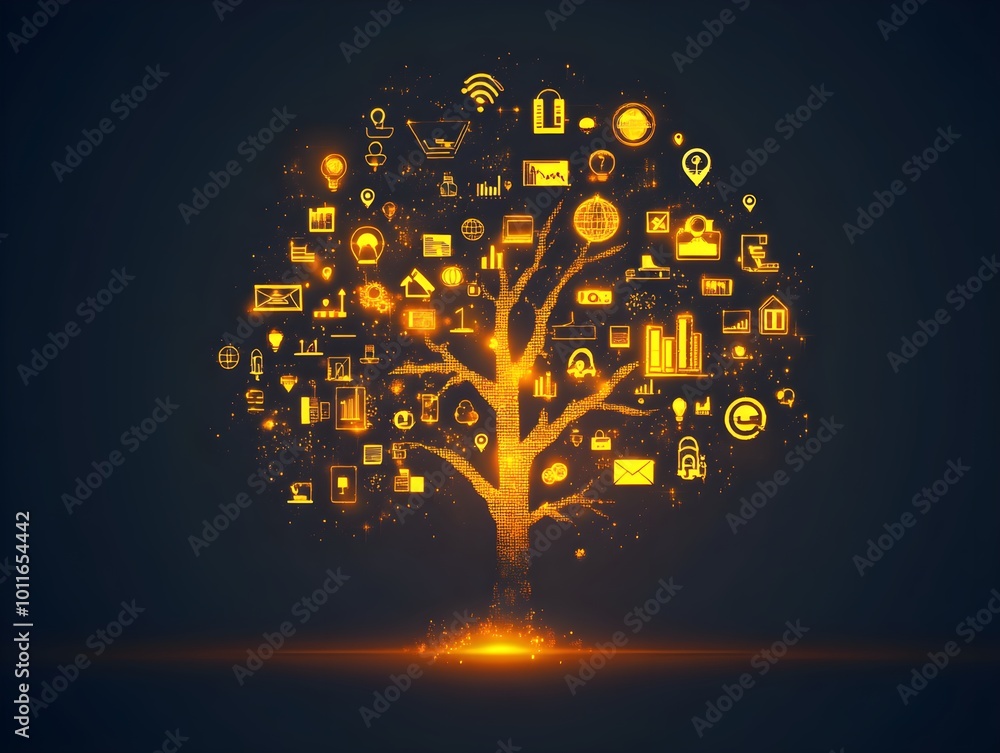 Aufkleber Digital Tree of Connectivity and Data Visualization