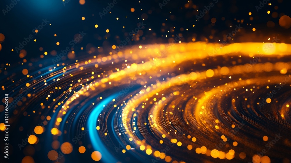 Poster dynamic swirling light patterns in dark background