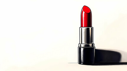 A Single Red Lipstick Stands Up Against a White Background,  Illustrating Boldness and Style