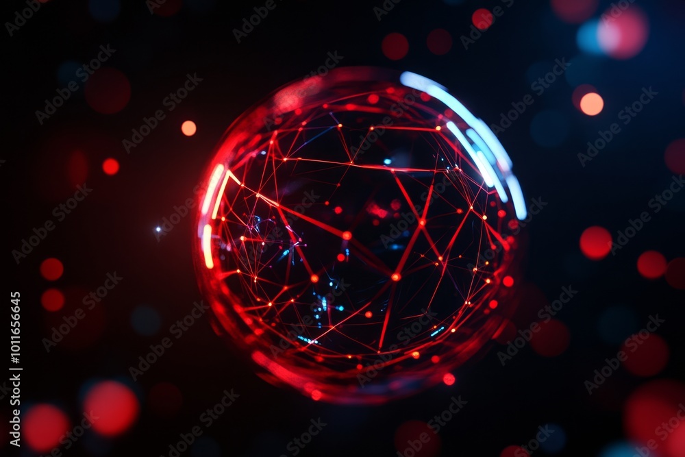 Poster abstract sphere with interconnecting lines in motion