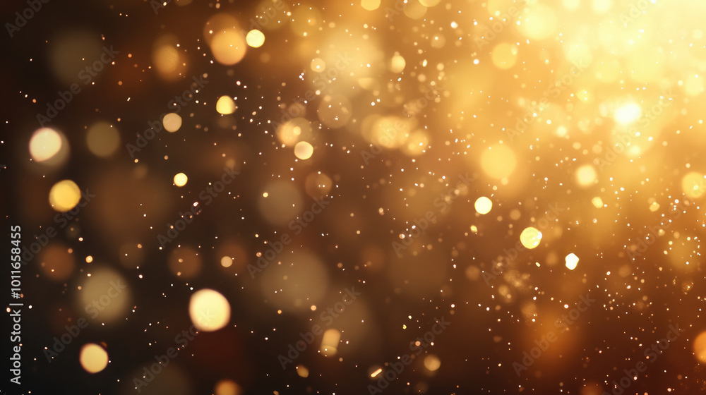 Poster gold sparkle glitter explosion with bokeh, a festive background filled with shimmering particles cre
