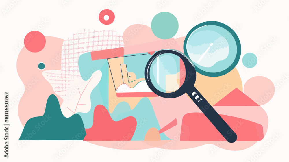 Poster vector illustration of seo search engine optimization concept with magnifying glass analyzing websit