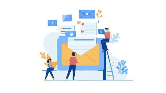 Email Scheduler and Queue Management Flat Design Concept Vector Illustration - Streamline Communications, Task Automation, and Efficient Workflow