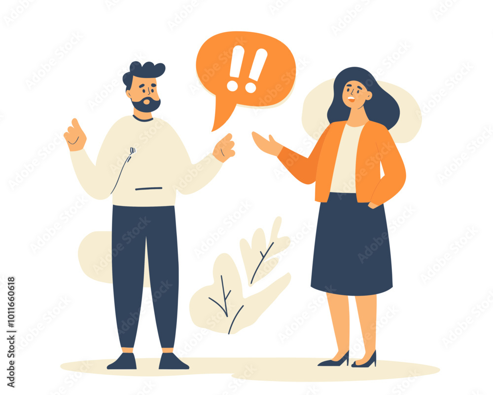 Poster business faq, problem solving and support concept with businessman and businesswoman communication u