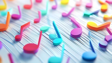 Fototapeta premium Musical notes conception. Abstract musical background with notes. Colorful music notes background. Colorful musical notes isolated on white background. Musical notes 3D render isolated on white