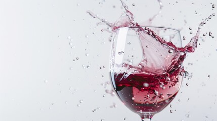 A vibrant splash of red wine captured mid-air against a white background, creating a dynamic and lively moment frozen in time.