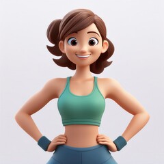 Smiling Animated Woman in Activewear Sitting Cross Legged in a Relaxed Yoga Pose, Embracing a Healthy Lifestyle and Inner Balance with Bright, Positive Energy in a Minimalist Studio Setting